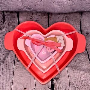Rae Dunn NEW Valentines Heart Baker 3 Piece Set Oh La La Red Pink Lavender